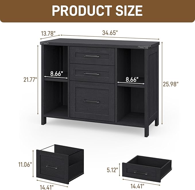 Vabches File Cabinet with 3 Drawers, Farmhouse Lateral File Cabinet Fits Files - Image 2