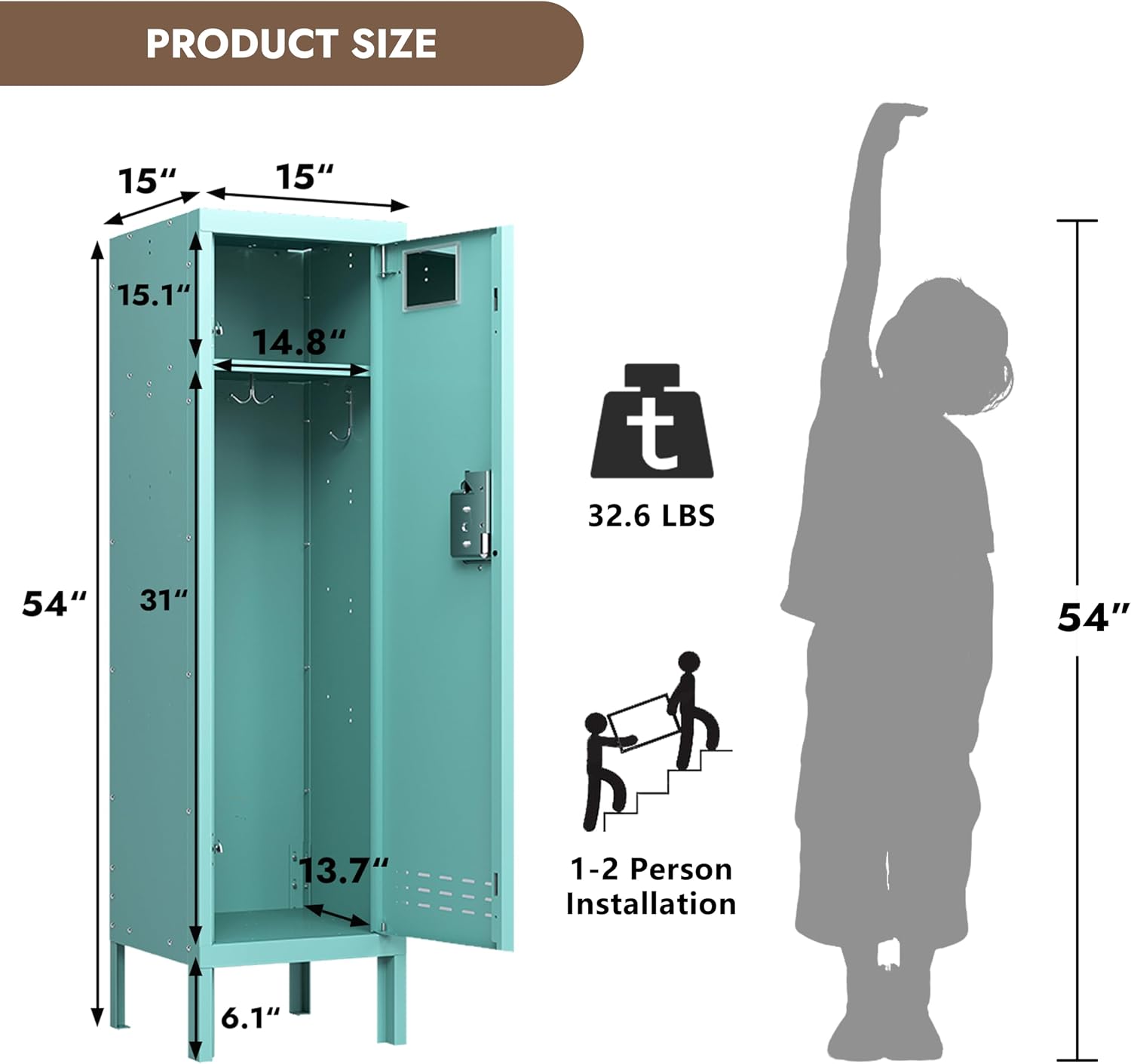 BUTISOW Metal Kids Locker,Metal Cabinet Storage Lockers,Lockable for Employees with Door,54" Height Steel Locker,Lockable Steel Locker for Children's Room, Playroom, School,Gym