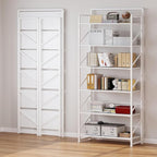 JSB No Assembly Folding Bookshelf, 6 Tier Industrial Metal Book Shelf - Image 4