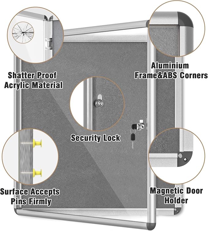 Mifuro 28"x26" Enclosed Bulletin Board, Lockable Weather-Resistant Aluminum - Image 3