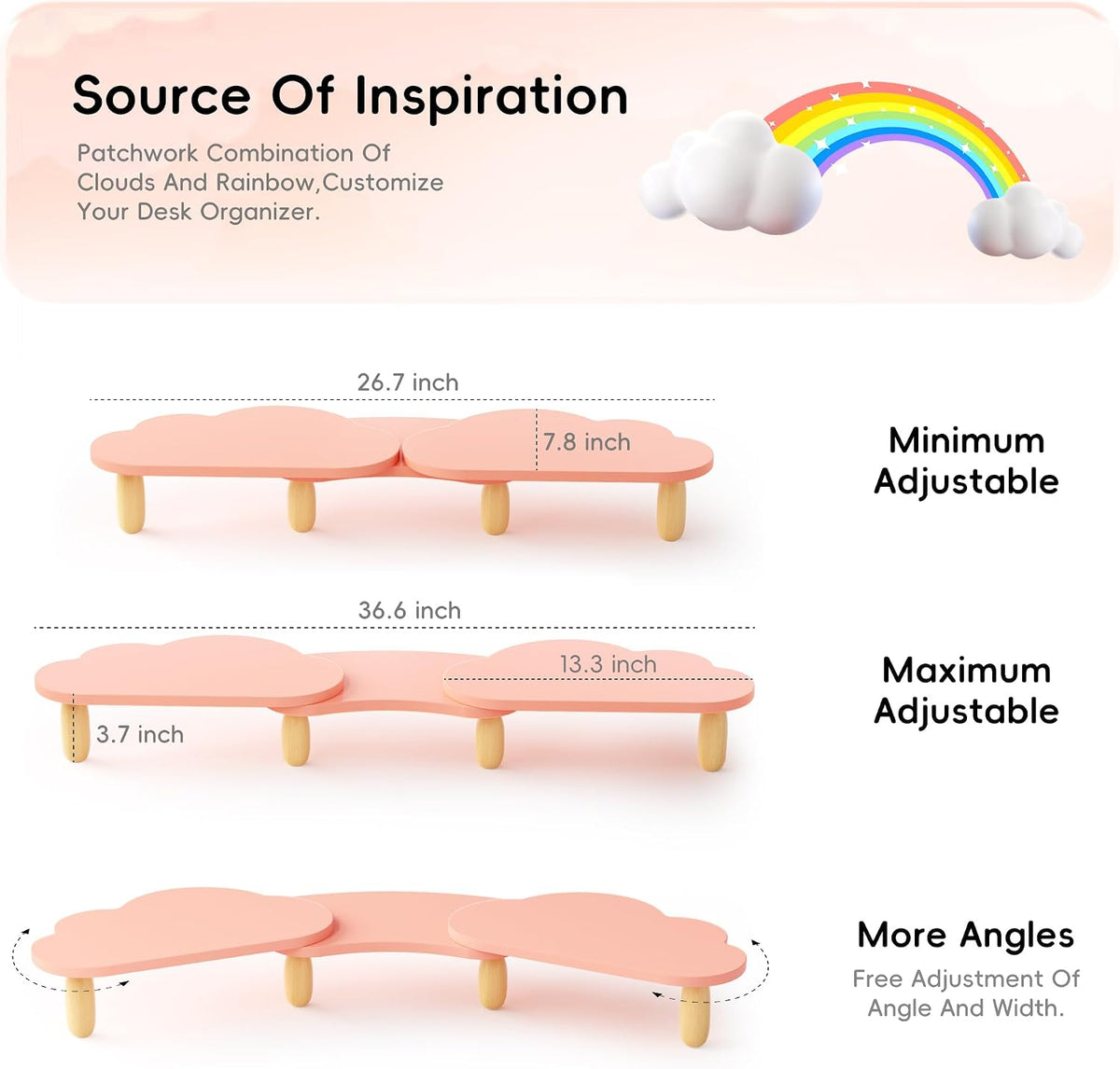 AFOOYO Dual Monitor Stand Riser, Adjustable Rainbow Cloud Desktop Organizer f...