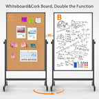Double-Sided Whiteboard and Corkboard on Wheels, 48 x 32 Inch Magnetic Dry - Image 4