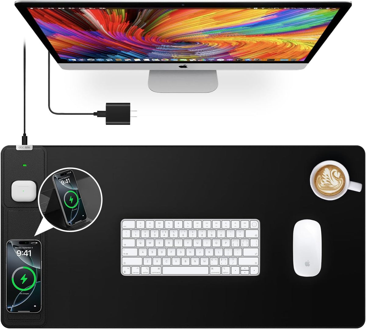 Wireless Charging Mouse Pad with Foldable Phone Holder, 31.5"x15.8"...