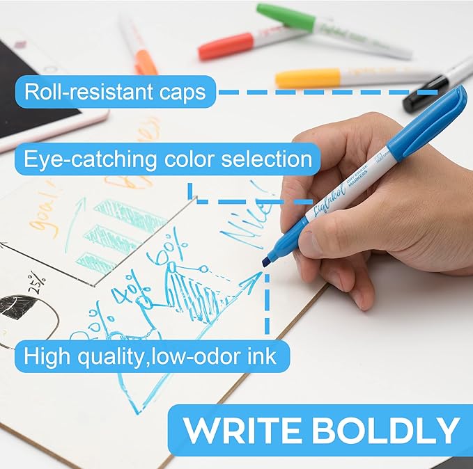 LiqInkol Dry Erase Markers Bulk 160 Pack 12 Colors of 127 Black and 33 Assorted - Image 5