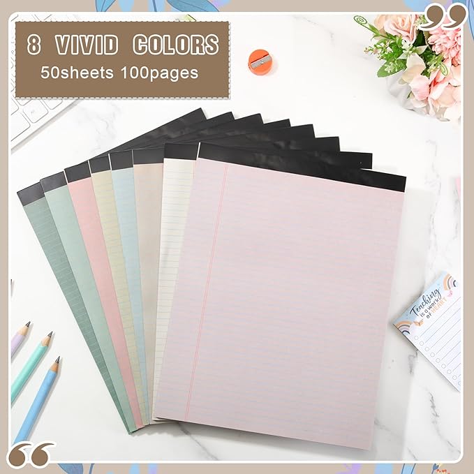 Fuutreo 8 Pcs 8.5'' x 11'' Colored Legal Pad Writing Pads Narrow Ruled 50 - Image 4
