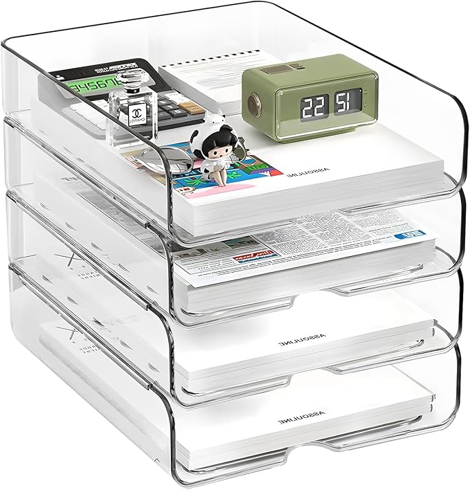 OUTIOE 4-Tier Paper Organizer for Desk, Stackable Desk Organizer Paper Tray by OUTIOE
