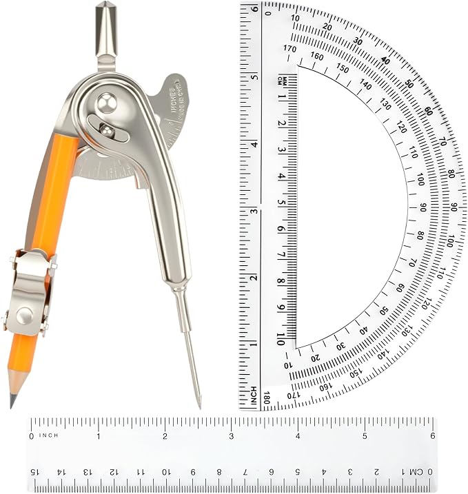 4 Pieces Geometry Math Set Compass by MOTOTO