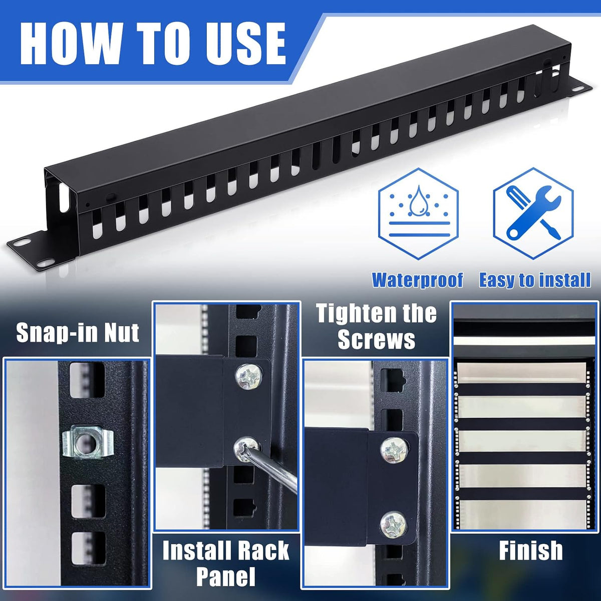 8 Pieces 19 Inch Cable Manager 1U 24 Slot Horizontal Server Rack Mount Cable ...