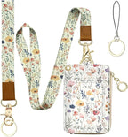 bolimoss 2-in-1 ID Badge Holder & Lanyard Wallet, Cute Florals Leather ID Badge by BOLIMOSS