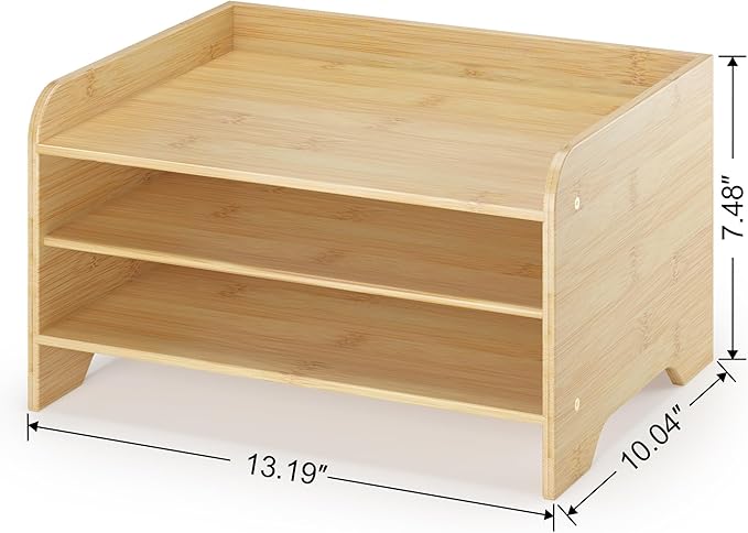 Wisuce Essentials Bamboo Desk Organizer Mail Holder Countertop Letter Tray File - Image 3