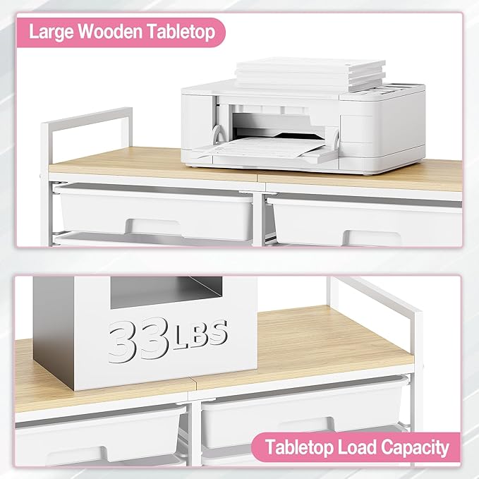 Rolling Storage Cart with 12 Drawers, Wooden Tabletop Utility Cart - Image 4