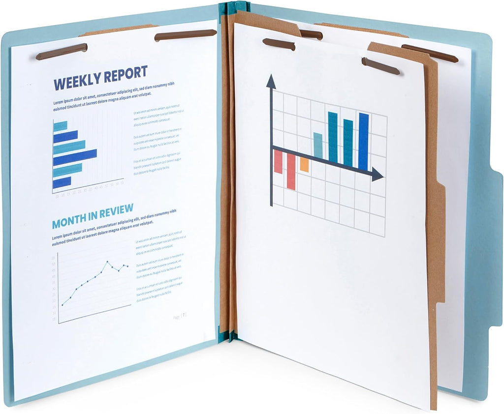 Blue Summit Supplies 10 Classification Folders, 1 Divider, Light Blue | Heavy-duty, letter size, 2 in expansion, 2 prong fasteners, 1 divider, for medical and legal files