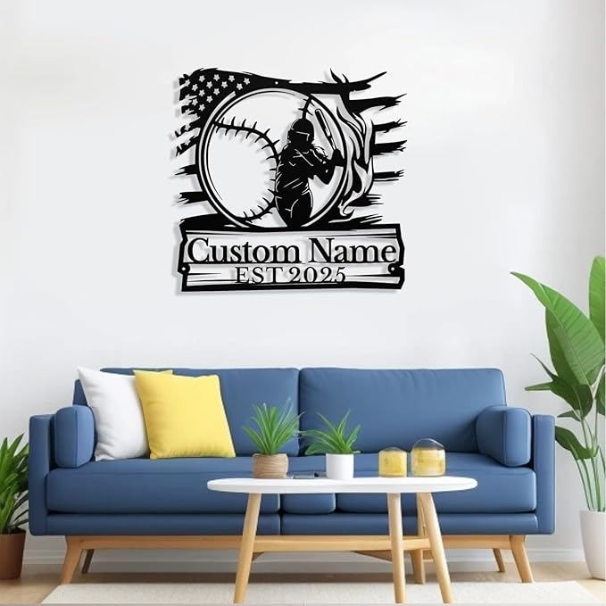Personalized Softball Metal Sign, Custom Softball Signs Wall Art, Custom Name - Image 2