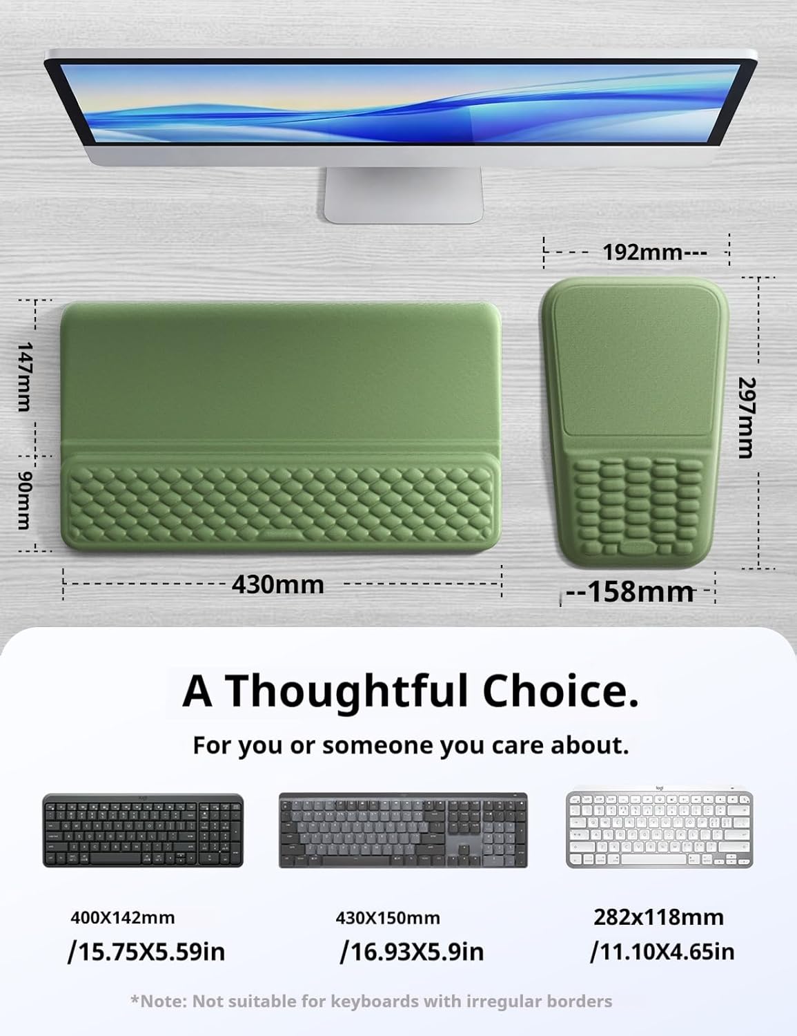 Vaydeer Keyboard Stand and Mouse Pad Set with Wrist Rest, Soft Memory Foam Wrist Support, Ergonomic Wrist Cushion for Desk, Relieves Carpal Tunnel Pain, Palm Hand Typing for Office, Gaming, Green