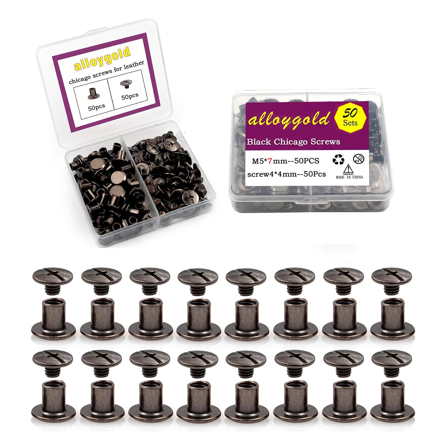 50 Sets Chicago Screws Carbon Steel Binding Screws Rivet Book Binding DIY Leather Craft Assembly Bolt M5*7mm Black