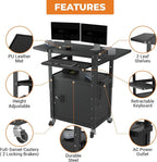 Mobile AV Cart with Pullout Keyboard Tray, Rolling Computer Cart Height - Image 5