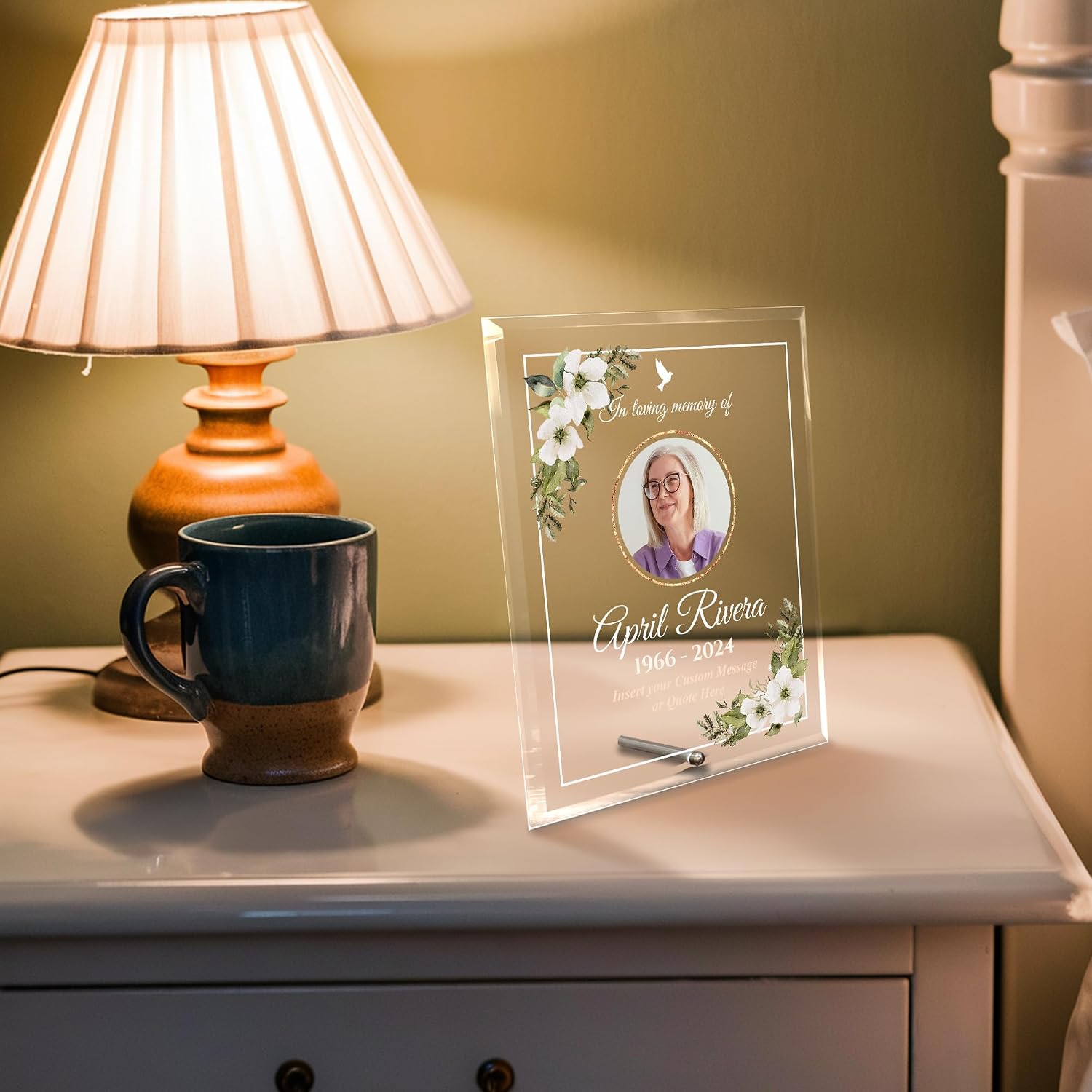Personalized Memorial Glass Plaque, Custom Glass Plaque for Loss of Loved One, Keepsake Sympathy Gift and Celebration of Life Décor (8"x10", Design 2 (8x10))