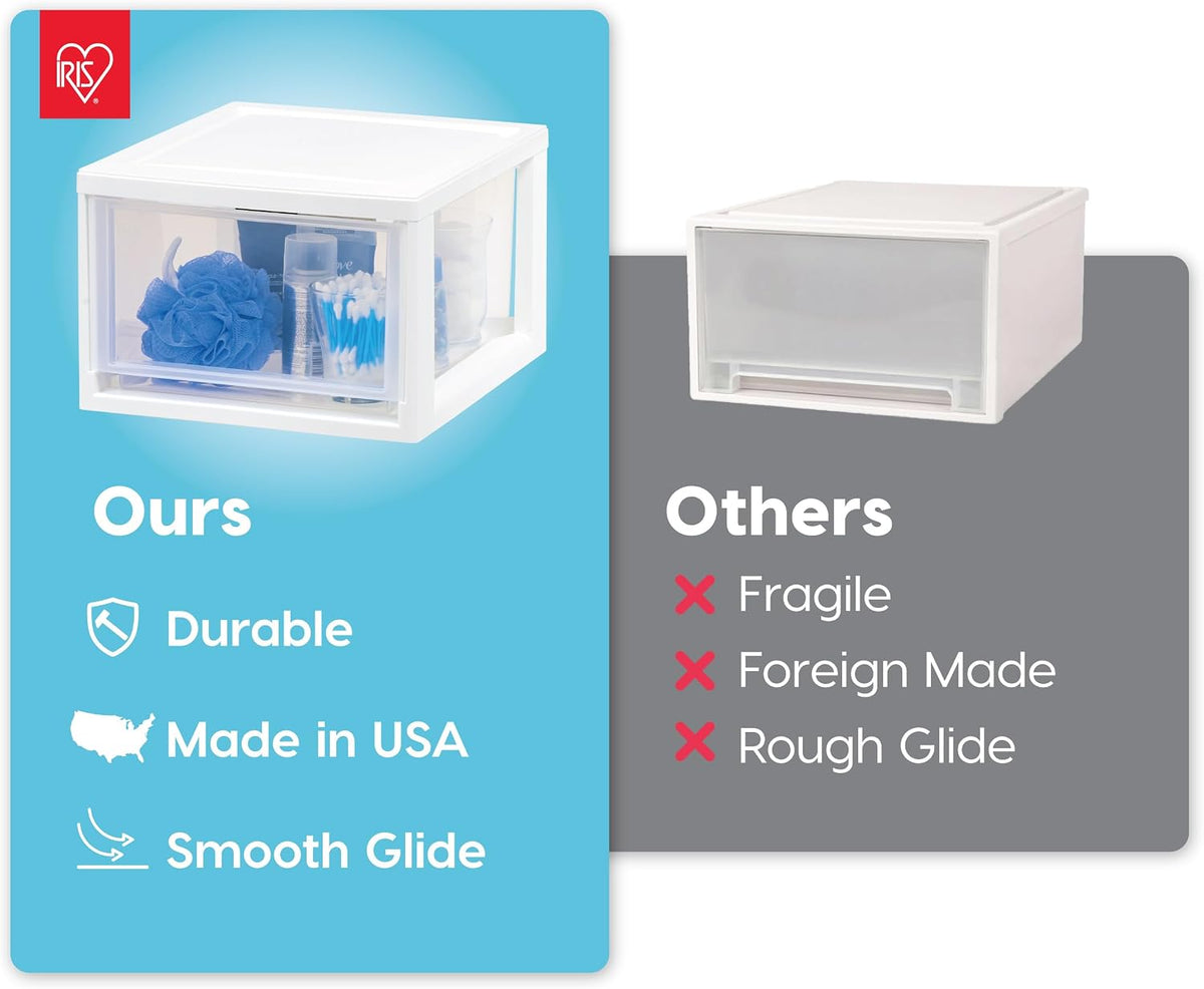 IRIS USA 4-Pack, 6 Qt. Small Stacking Drawer Storage Organizer, White