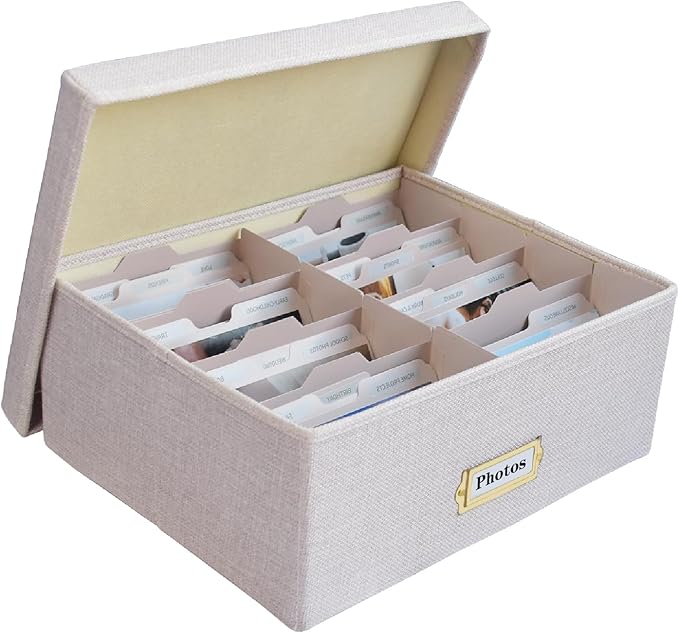 Sprsthai Linen Photo Storage Box – Holds 1700 Photos, 24 Adjustable Dividers & by Sprsthai