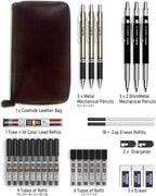 nicpro 30pcs art mechanical pencil set in leather showing dimensions