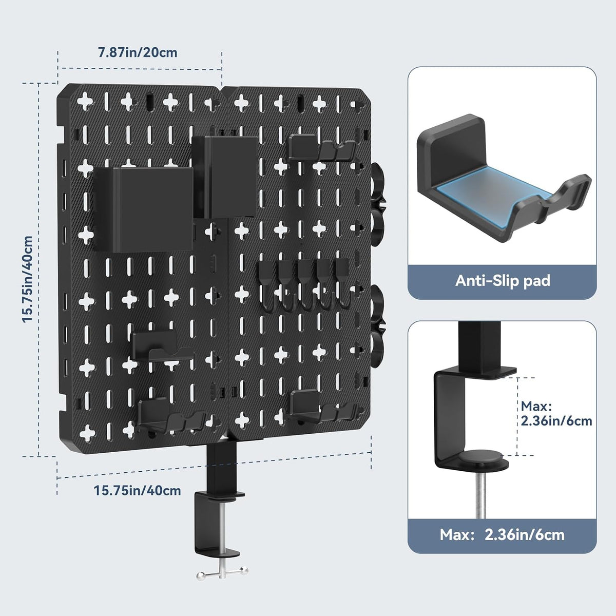 KDD 7 in 1 Clamp-on Desk Pegboard - No Drill Desk Side Storage with Phone Sta...