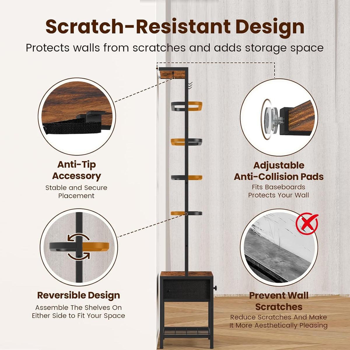 Snughome 8-Tier Blanket Ladder with Storage Drawer & Hooks for Living Room