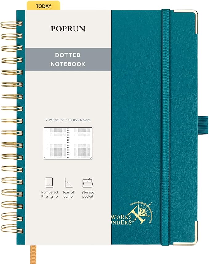 POPRUN Spiral Bullet Dotted Journal Notebook, 7-1/4" x 9-1/2" by POPRUN