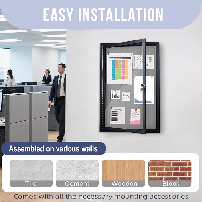 Homezelle Enclosed Bulletin Board 36"x24" Outdoor Weatherproof Cork Noticeboard - Image 6