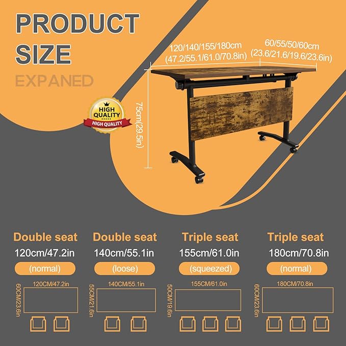 Folding Conference Table 4ft 5ft, Foldable Office Meeting Desk - Image 2