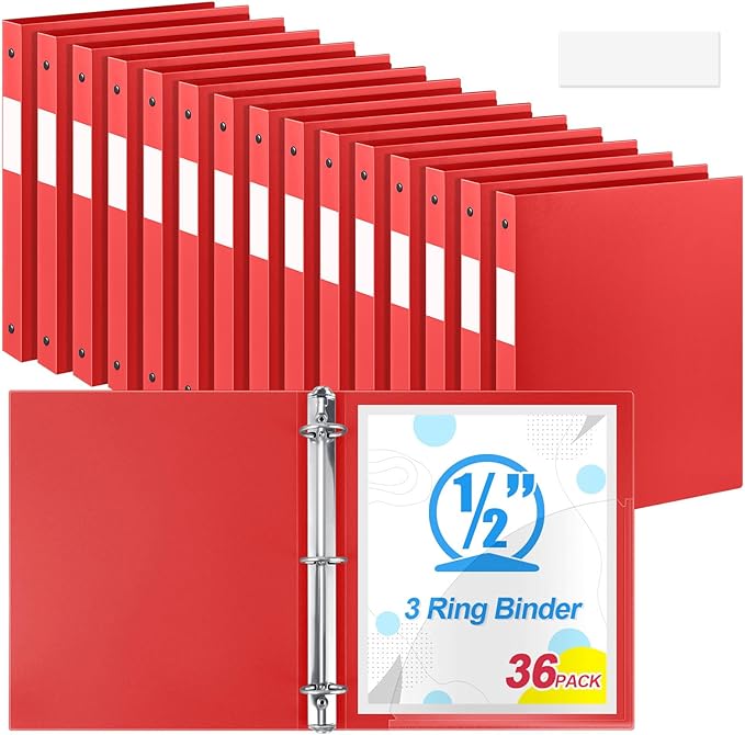 Henoyso 36 Pcs 3 Ring Binder 0.5 Inch Round Fits Letter Size 8.5'' x 11'' Paper by Henoyso
