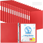Henoyso 36 Pcs 3 Ring Binder 0.5 Inch Round Fits Letter Size 8.5'' x 11'' Paper by Henoyso