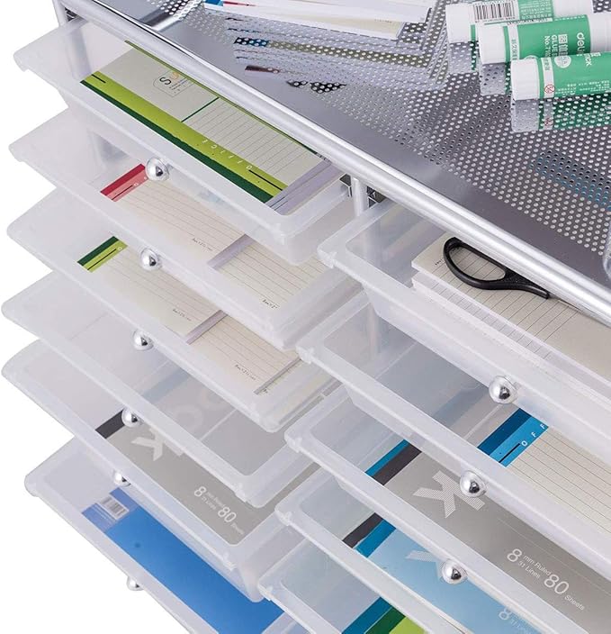 Happygrill 12-Drawer Rolling Storage Cart, 2 Sizes Plastic Drawers & Metal Shelf - Image 5