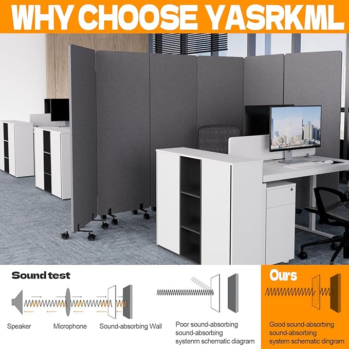 Soundproof Room Divider W/Wheels, 66in Office Dividers - Image 2