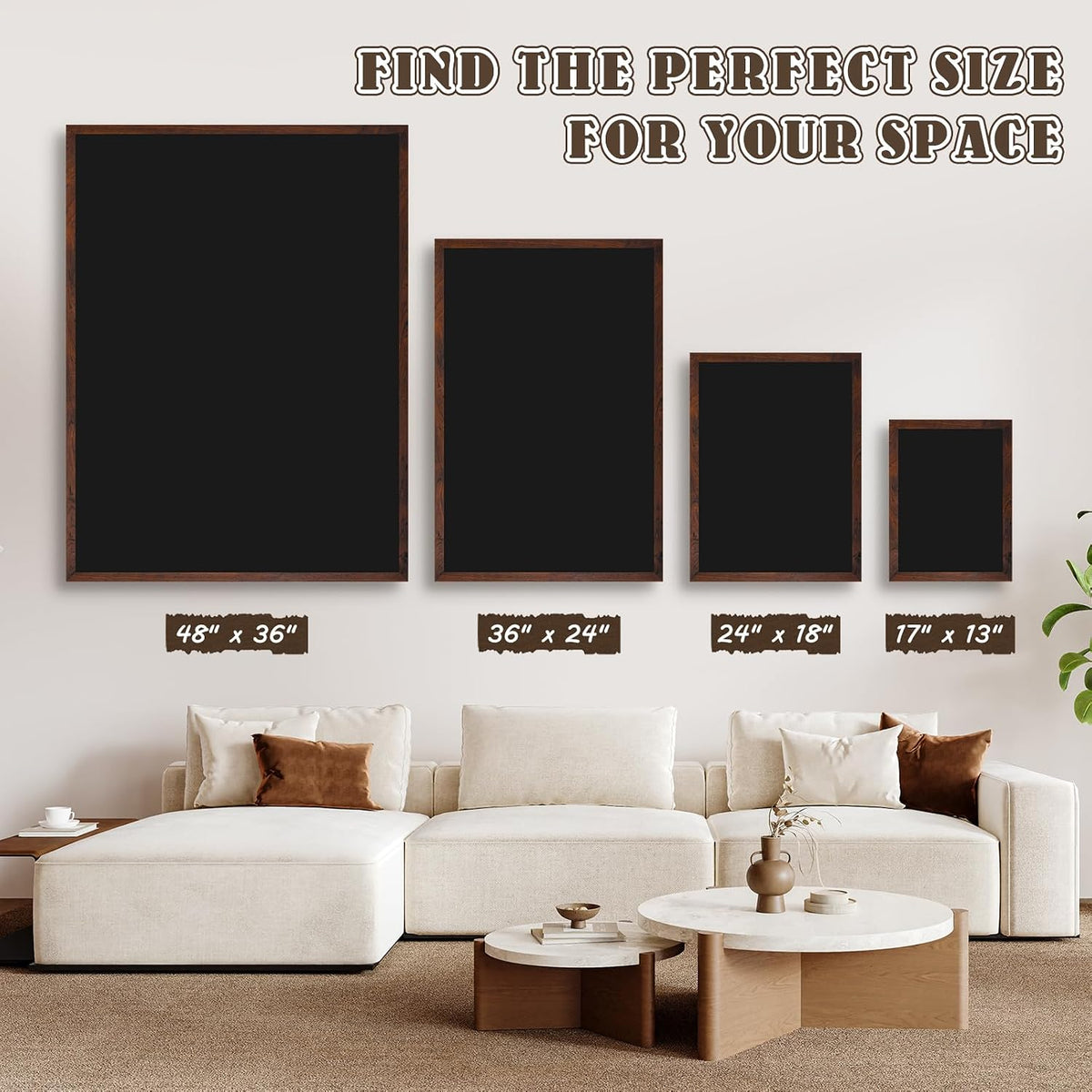 4 THOUGHT Large Magnetic Chalk Board 48" x 36", Rustic Brown