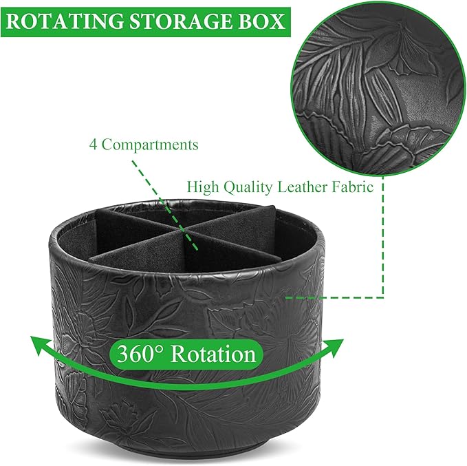 Hennaja Round Leather Art Supply Organizer, Remote Control Holder, 360 Degree - Image 3