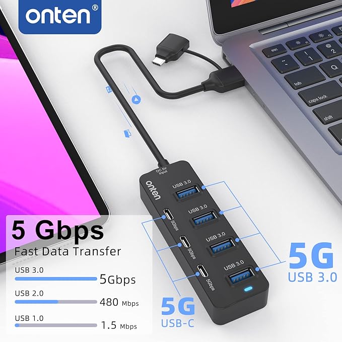 USB-A$USB-C HUB, 7Ports Hub - Image 2