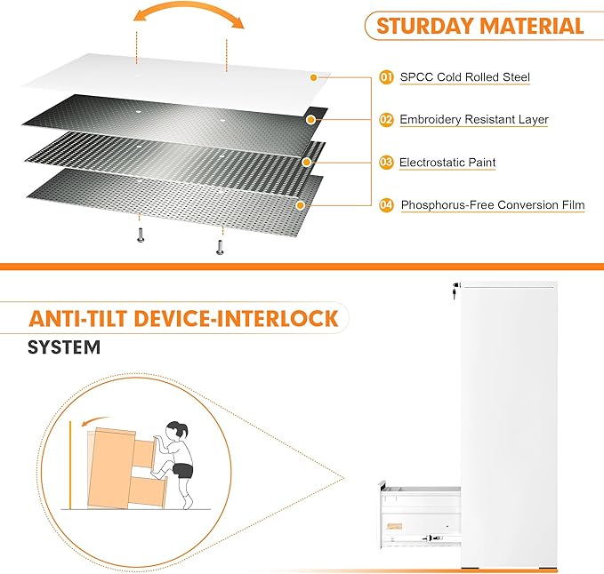 INTERGREAT 4 Drawer File Cabinet, Tall Locking File Cabinets - Image 6