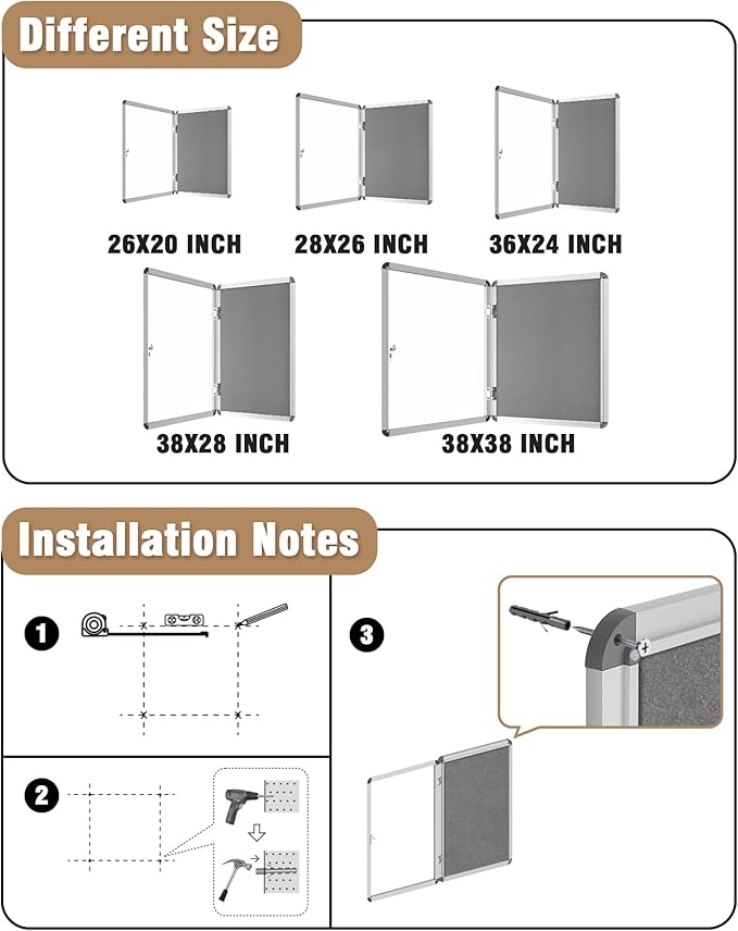 Mifuro 26"x20" Enclosed Bulletin Board, Lockable Weather-Resistant Aluminum - Image 4