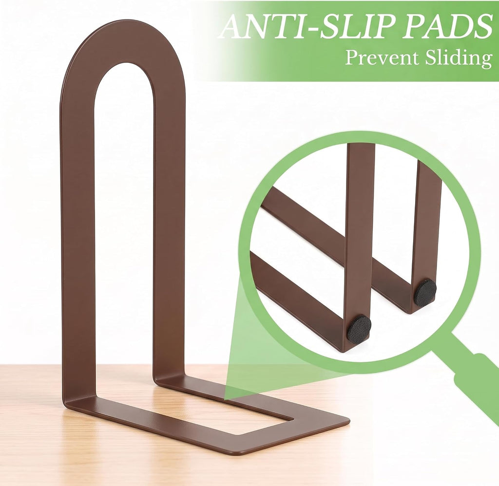 Sanwarm Bookends, 2 Pcs, Metal, for Home Office Desk Shelves Modern Brown | Decorative Book Ends Non-Skid Book Stoppers Holder 1 Pair Gifts for Reading Enthusiasts Library Decor