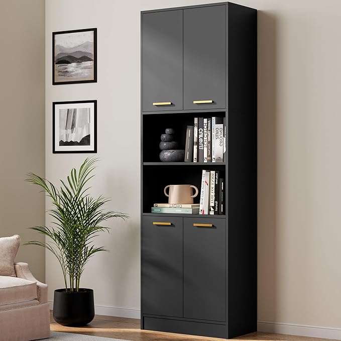 Cozy Castle Kitchen Pantry Cabinet, 4 Doors Open Countertop Utility Hutch by CozyCastle