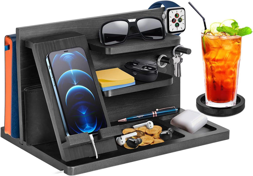Gifts for Men Bedside Organiser Wood Phone Docking Station Dad Birthday Gifts