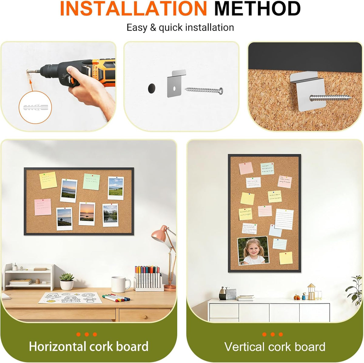 Forlogic Cork Board Bulletin Board with Black Wood Frame， 32 x 48 Large Corkb...
