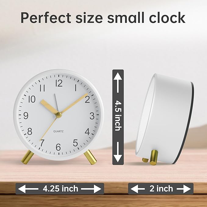 Analog Alarm Clock, 4 inch Super Silent Non Ticking Small Clock - Image 7
