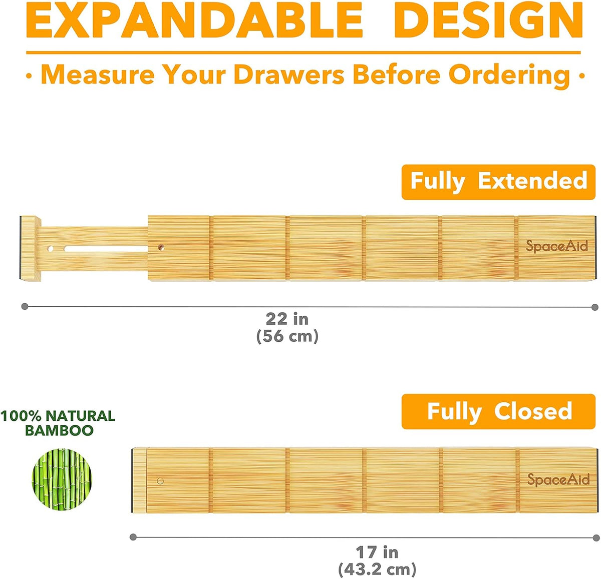 SpaceAid Bamboo Drawer Dividers with Inserts and Labels, Kitchen Adjustable D...