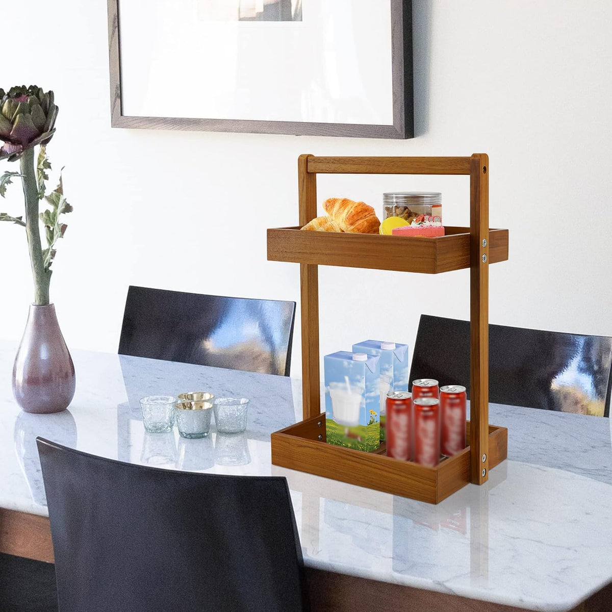Utoplike Teak Wood Shower Caddy Corner, Bathroom Standing Rack Countertop
