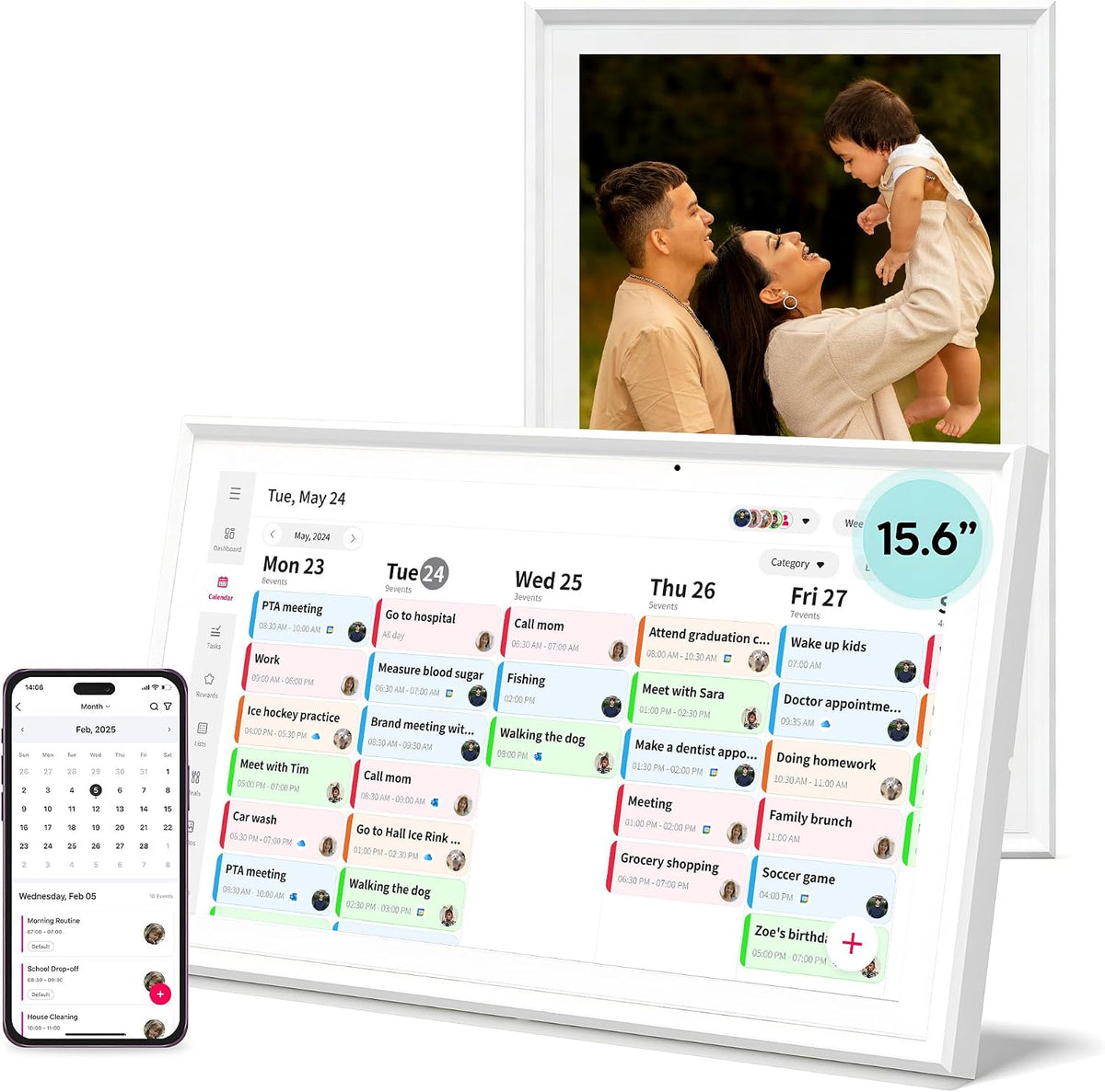 15.6" Smart Digital Calendar, No Subscription WiFi Touch 1080P Wall Planner