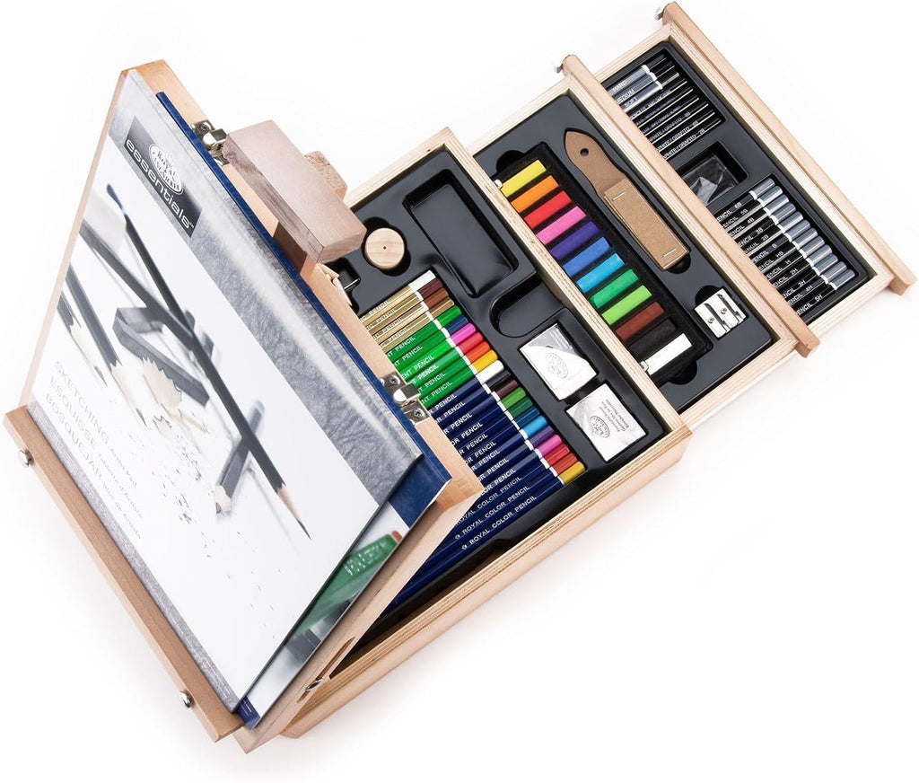 royal & langnickel 124-piece sketching and drawing easel, package contents
