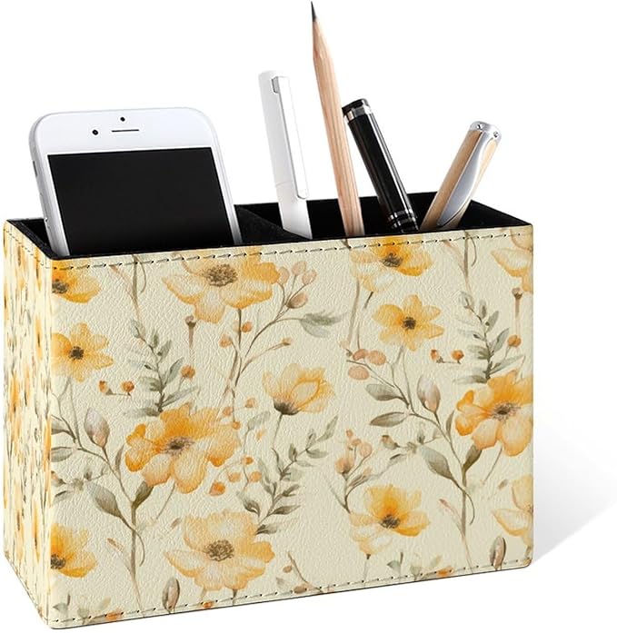 Famame Yellow Flowers Small Leaves Pencil Holder by Famame