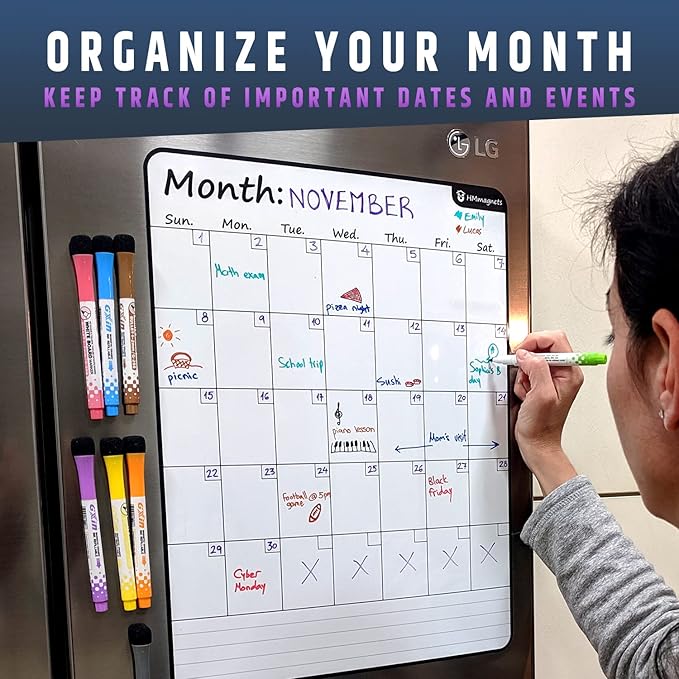 Large Dry-Erase Magnetic Monthly Calendar + Free Bonus: 3 Grocery/to-Do List - Image 2