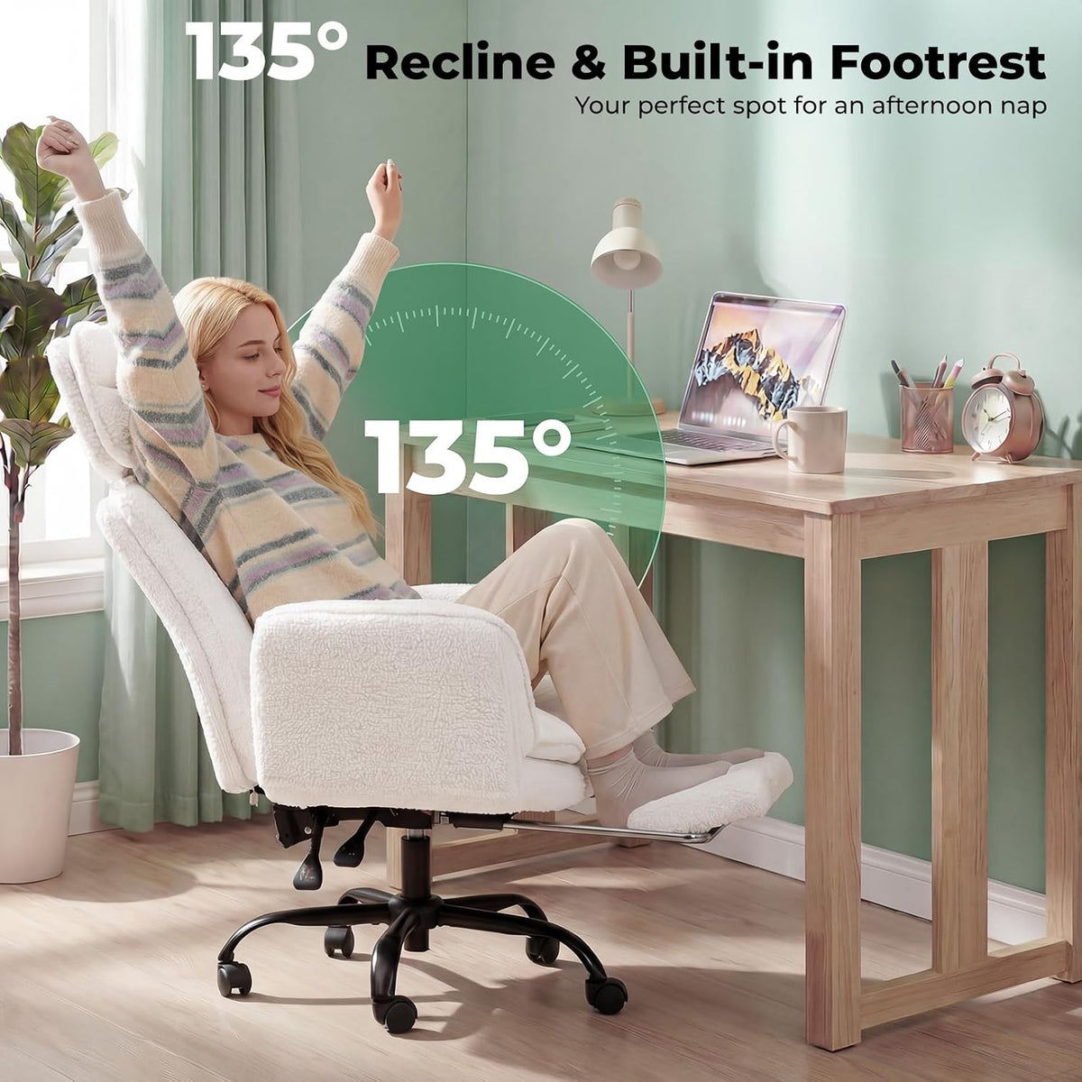 HOMRELEXA Criss Cross Office Chair with Armrests & Wheels, Comfy Teddy Fl...